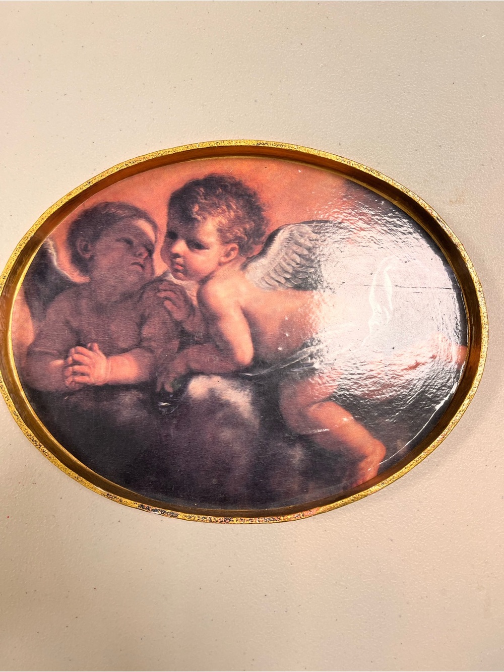 Gold Oval Cherub Wall Art - Classic Angel Print
